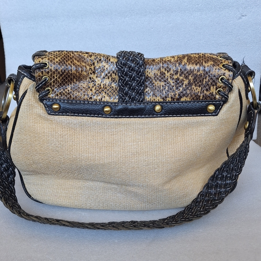 Vintage Rafe New York Alvear 2006 Sisal Snakeskin Leather Boho Bag Tassel Y2K - Picture 5 of 16